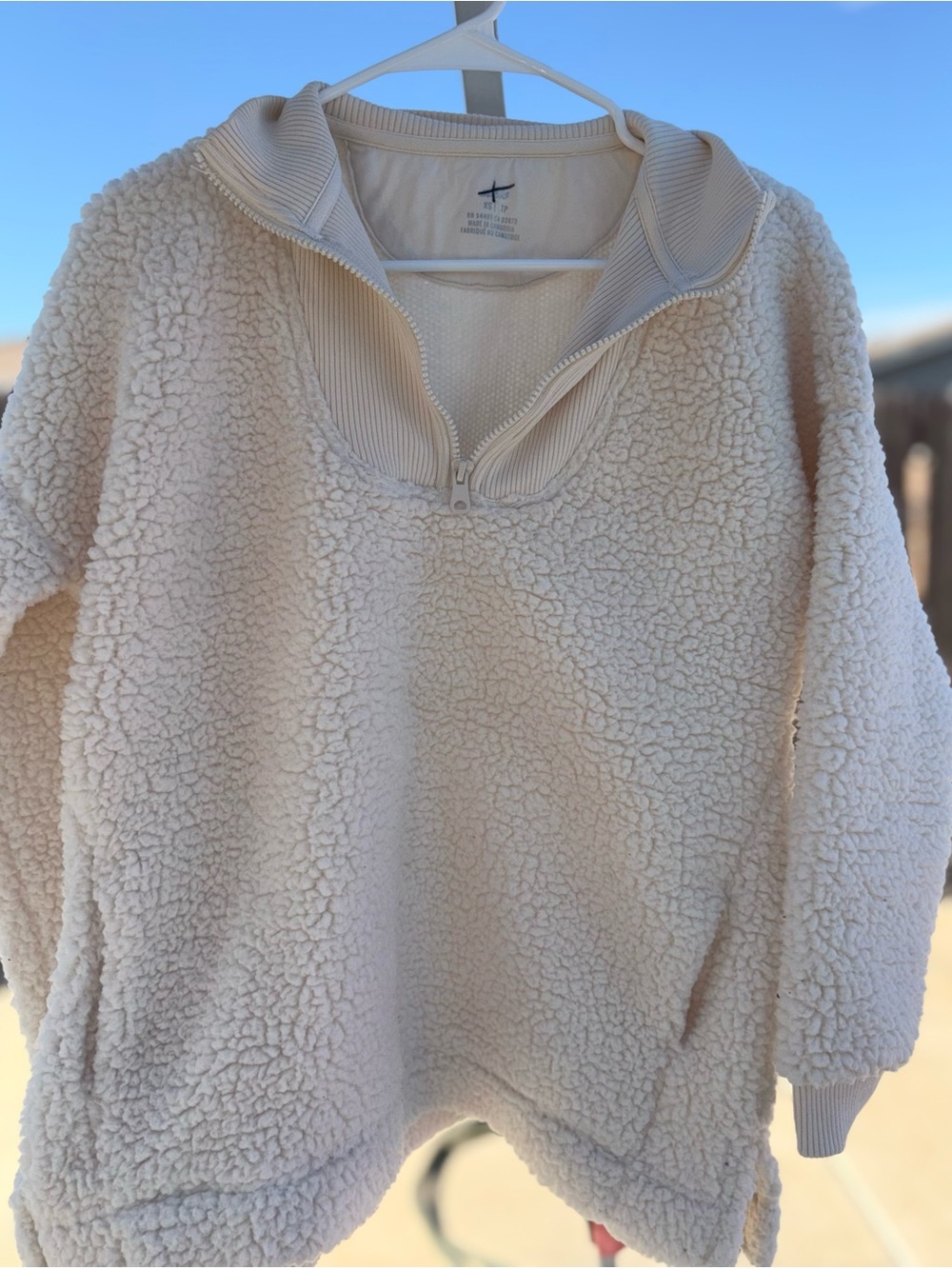 Aerie Cream Sherpa Quarter-Zip Pullover